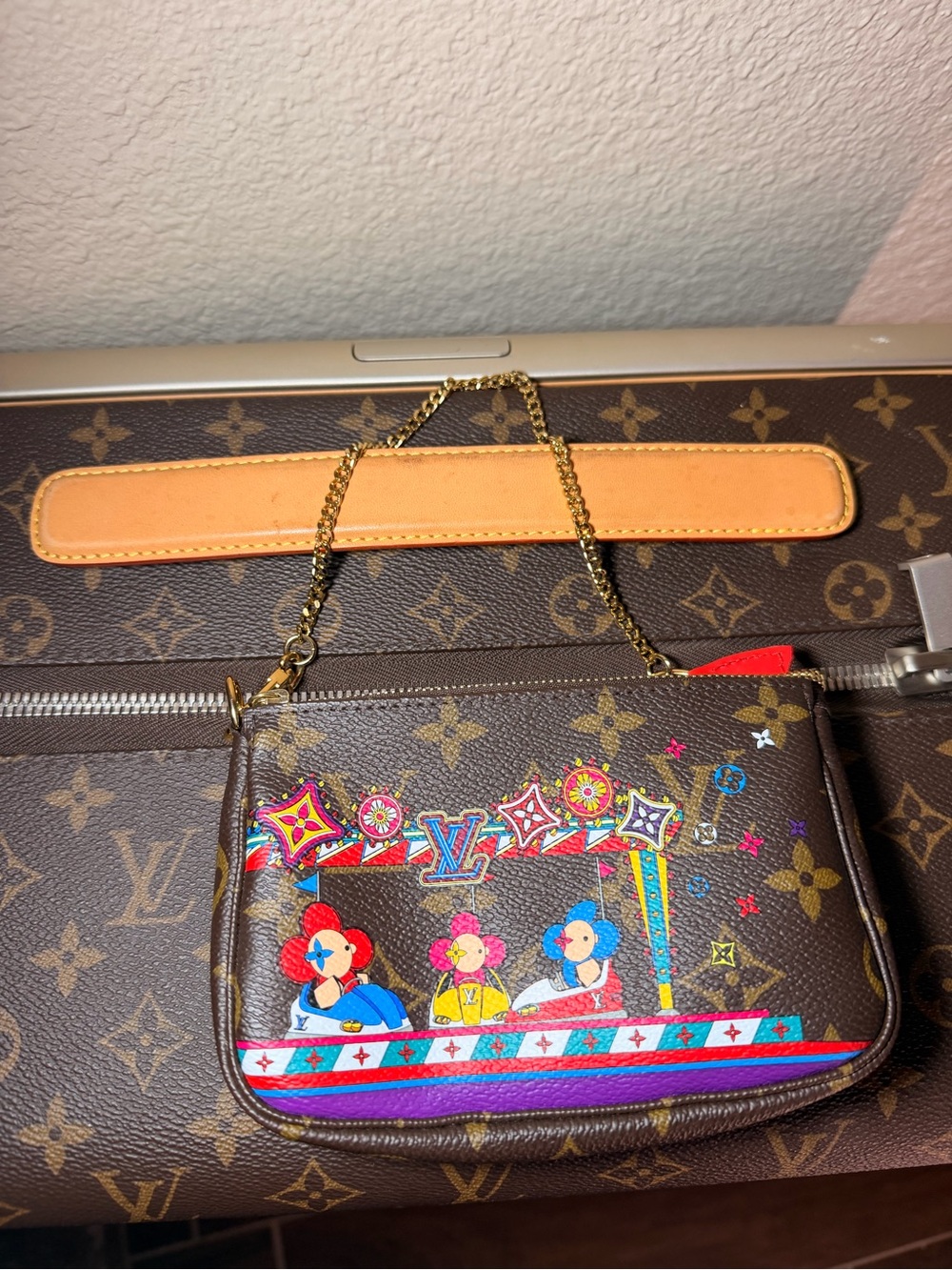 Louis Vuitton Brown Monogram Mini Pouch with Colorful Carnival Motif